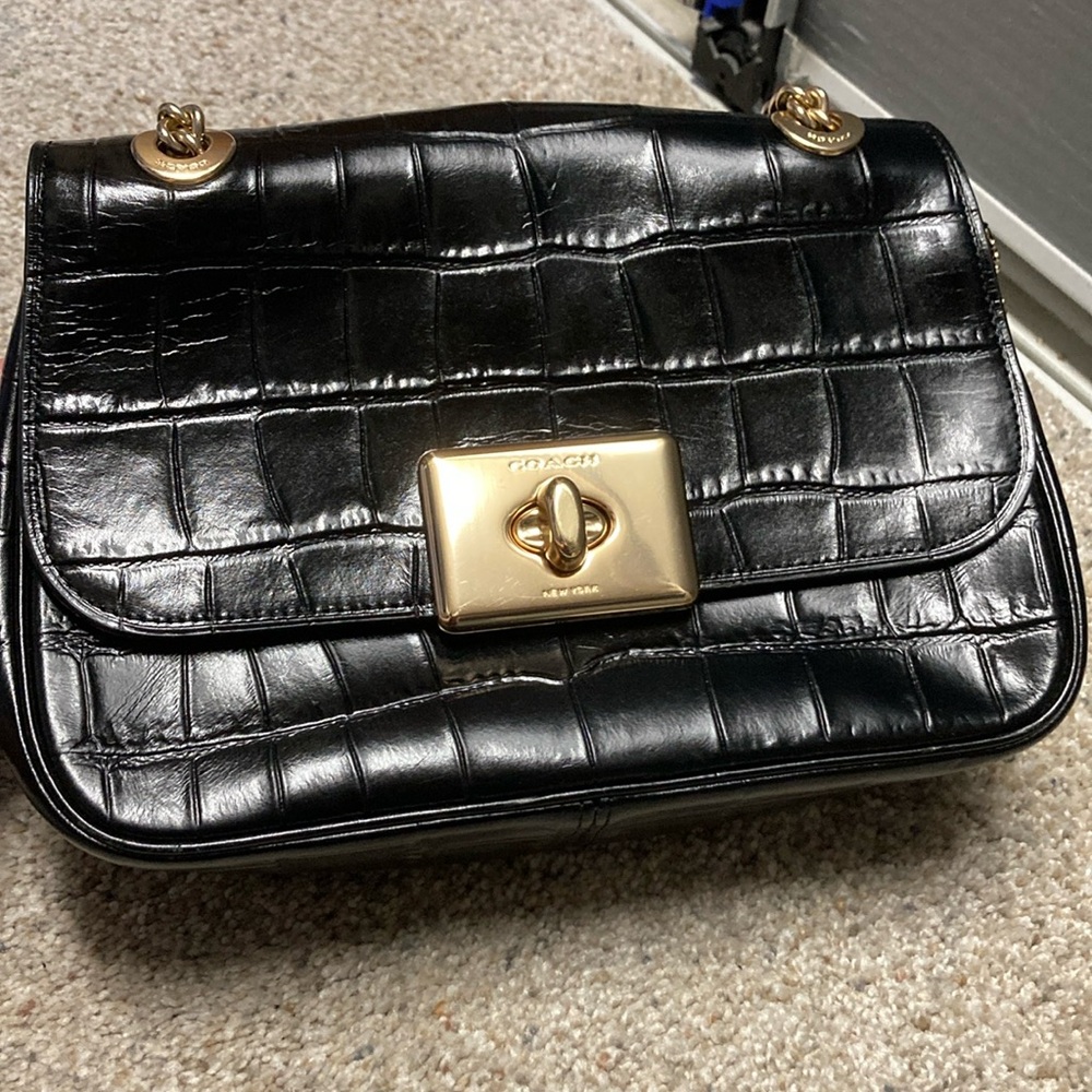 Black Crocodile Coach Purse with Gold hardware